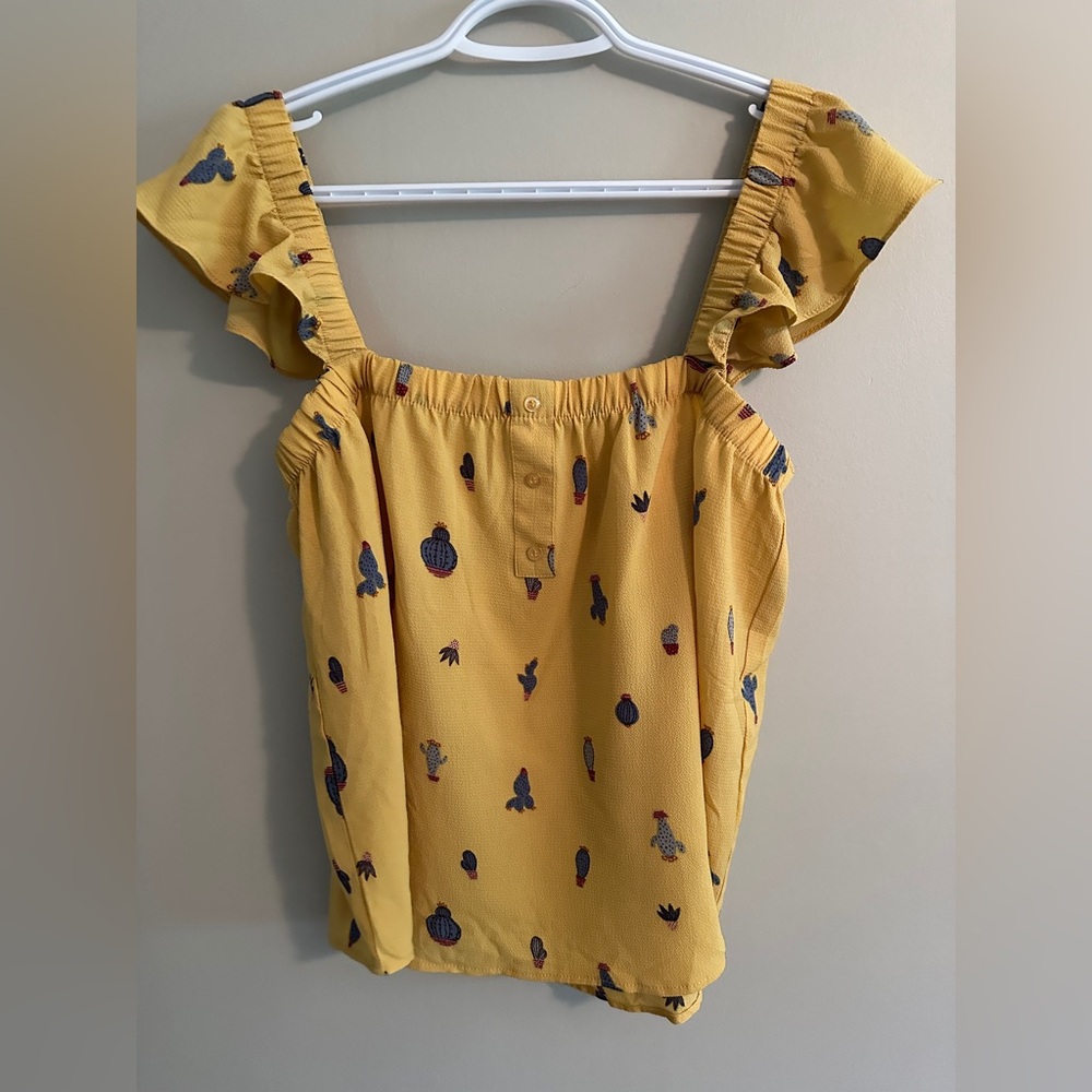 Mine Yellow Ruffle Sleeve Blouse with cute prints
